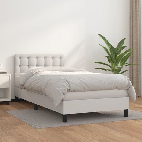 Boxspringbett mit Matratze Weiß 90x200 cm Kunstleder