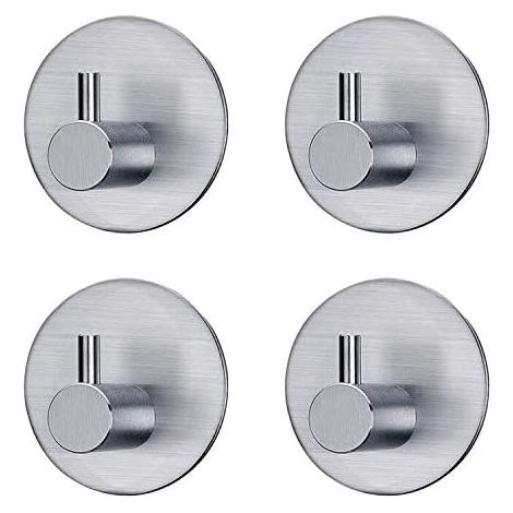Set di 4 ganci adesivi da parete argento, senza foratura, per bagno, cucina, porta, appendi asciugamani e vestiti, resistenti e facili da installare (1/5)