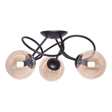 Plafonnier chambre noir métal verre ambre Kaja Floro