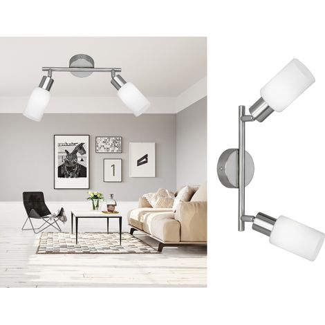 LED Deckenstrahler 2-flammig Silber Opal Glasschirme Weiß, Breite 48cm (1/5)