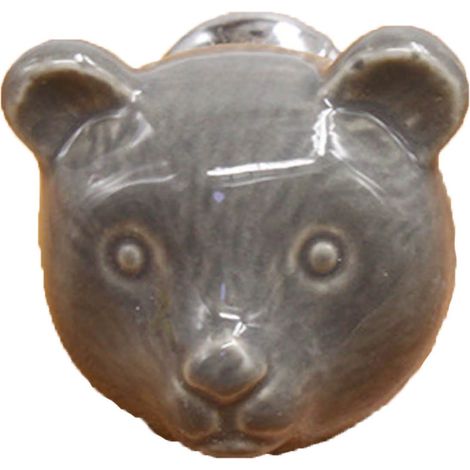 Türgriff „Bär“ aus Keramik für Türen, Schubladen und Schränke – Zinklegierung, Grau, 3,8 cm x 3,2 cm x 3,2 cm – 1 Stück (1/2)