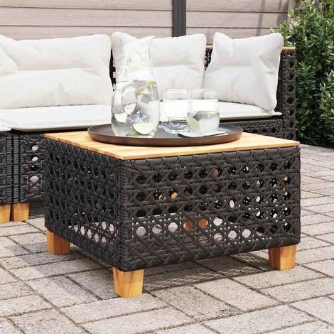 Teenpull – Gartentisch Schwarz 55x55x36 cm Poly Rattan Akazienholz (1/5)