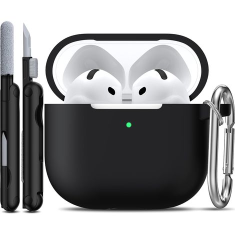 Coque Silicone AirPods 4 - 1 Unité - Noir - Protection Chocs - Avec Kit Nettoyage et Porte-clés (1/5)