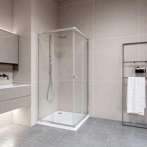 Duschkabine 90x90 MARWELL Flexi 77-90x77-90-190 cm Eckdusche mit hochwertigen verstellbaren Alumuniumprofilen in silber matt Duschabtrennung mit aushängbare