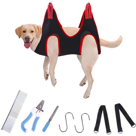 1 hamac de toilettage pour chien, polyester noir, 125 g, kit complet avec coupe-griffes et accessoires, pour petits et moyens chiens (1/5)