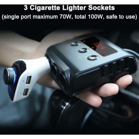Pr Chargeur de Voiture 3 Prises Multiprise Allume Cigare 24V/12V USB Chargeur de Voiture Adaptateur Multiple Splitter Voltmètre Interrupteur 4 Ports USB pour GPS Dash Cam Tablette Téléphone (1/4)