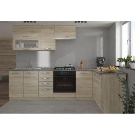 LASSEN Cuisine complete d'angle 240x165 cm avec plan de travail - Angle réversible - Décor chene sonoma (1/5)