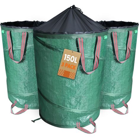 Vounot – Lot de 3 sacs à déchets de jardin pop-up 100L – Charge max 30kg – 3 poignées renforcées – Polypropylène hydrofuge
