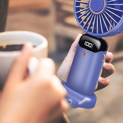 Tragbarer, per USB aufladbarer Ventilator mit 5 Geschwindigkeitsstufen, Mini-Falt-Tischventilator mit LED-Anzeige für Zuhause, Büro, Schlafzimmer, Reisen im Freien (Lila) (1/5)