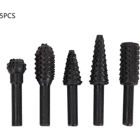 Ortviai Fichier rotatif pour menuiserie en bois – 5 pièces, tête à fraiser noire en acier, diamètre de tige 6 mm, longueur 53–61 mm (1/5)