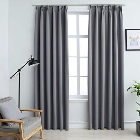 Lot de 2 Rideaux occultants,Décoration Chambre Fenêtre,Rideau Thermique Isolant avec crochets Gris 140x175 cm GDSVW46407 (1/5)