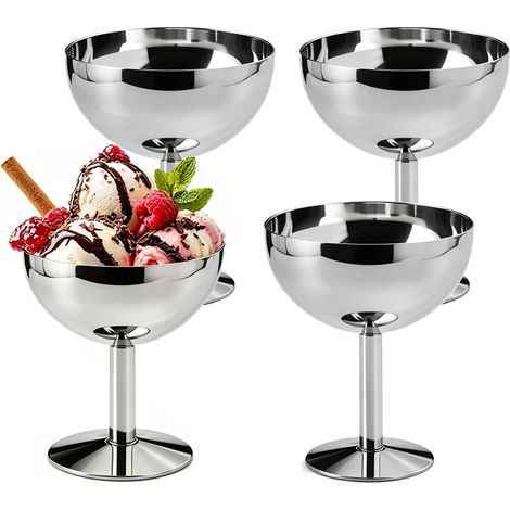 Coupes à dessert glacées, 10 cm de diamètre, 200 ml, en acier inoxydable, verres à cocktail, coupes à dessert avec base, coupes à dessert glacées (1/5)