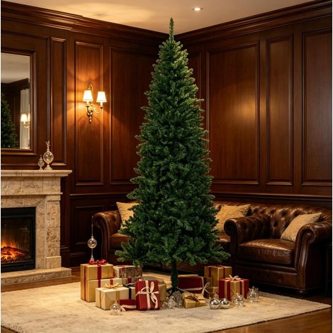 Albero di Natale artificiale verde 210 cm con 865 rami in PVC e supporto metallico OKWISH (1/5)