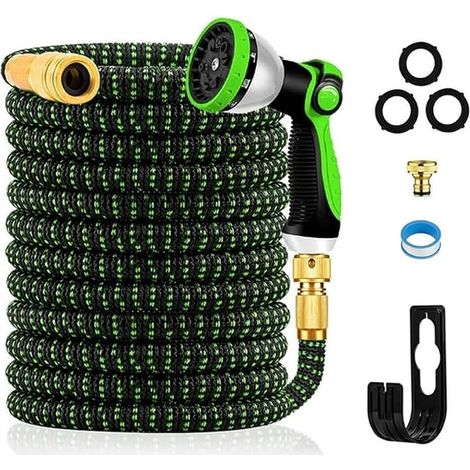 Expandable Garden Hose 7.5m/15m/30m/37.5m/45m, 7.5m Hose with 10 Spray Patterns Fits 1/2" and 3/4" Taps Metal Connector for Garden/Watering/Cleaning (1/4)