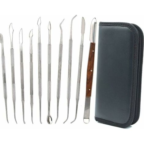 10 outils de sculpture à la cire en acier inoxydable à double extrémité pour sculpture et sculpture en argile,kit d'outils de bricolage sculpture en poterie,spatule burin et étui de transport pour--TR (1/5)