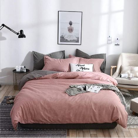 Housse de Couette 220x240cm Rose Gris Réversible Unie Parure de Lit en Microfibre avec Fermeture Éclair Sets de Housse de Couette 2 Personnes avec 2 Taie d'oreiller 65x65cm (1/5)