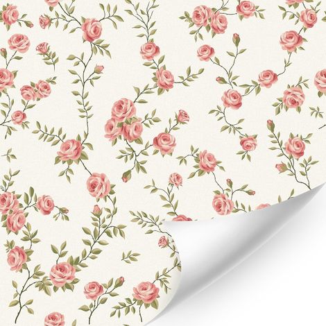 Papier Peint Autocollant Jouy Rose Fleurs Romantique 44.5x300cm (1/5)