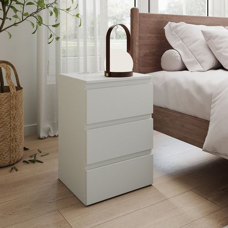 Weiße Kommode 3 Schubladen mit 2 USB-Anschlüssen 2 Steckdosen, 40x35x59cm