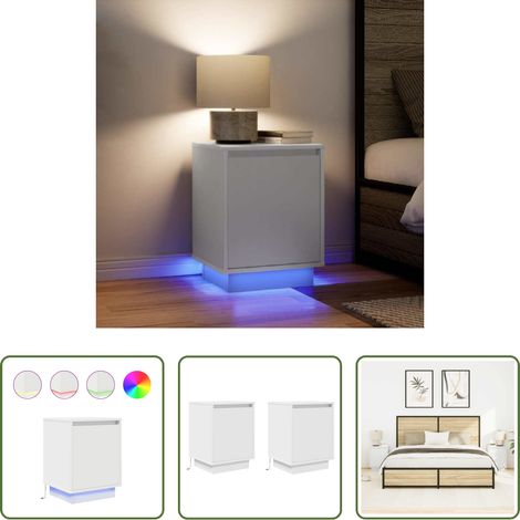 vidaXL Nachttisch Holz - Nachttische mit LED-Leuchten 2 Stk. Weiß 38x34x50 cm (1/5)