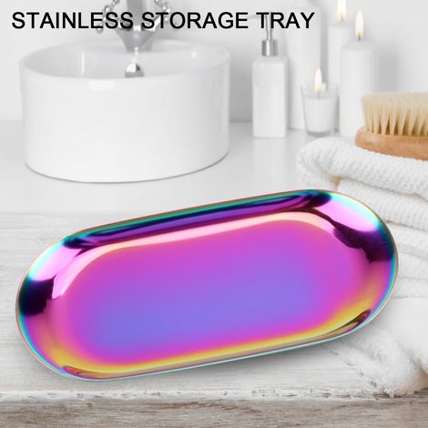Aufbewahrungstablett aus Edelstahl im nordischen Stil, Kosmetik-, Schmuck- und Kuchenplatte für Büroschreibtische (Regenbogen S) (1/5)