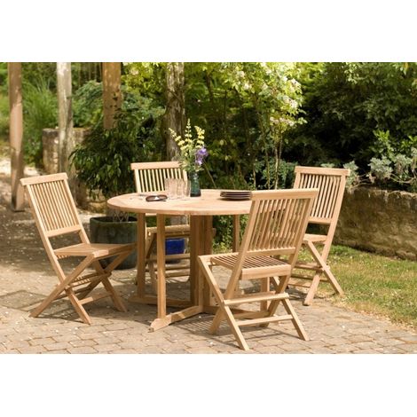 FUN - Ensemble de jardin table à rabats diam120 et 4 chaises bois teck (1/5)