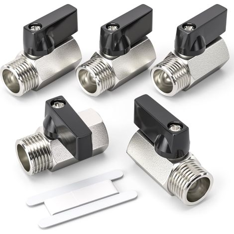 Bwintech 5 pièces 1/4 "BSP femelle x mâle nickelé laiton Mini vanne à boisseau sphérique (1/4)