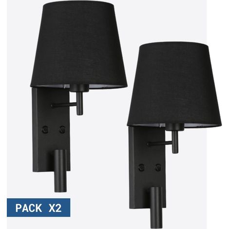Pack x 2 - Wandleuchte + LED Leselampe NOAH - 3,4W - Schwarz