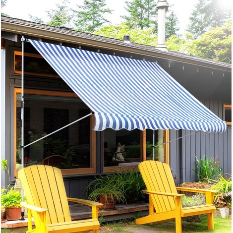 Auvent extérieur aluminium bleu 300x150x170-280 cm, toile polyester 180 g/m², hauteur réglable, manivelle (1/5)