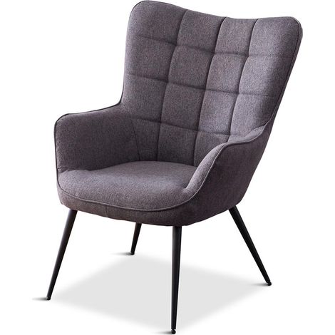 Vera Linen / Velvet Occasional Lounge Living Room Accent Chair Armchair Metal Legs Charcoal without Footstool