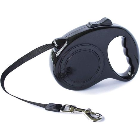 Laisse rétractable noire extensible de 5 mètres pour chiens de petite et moyenne taille (1/5)