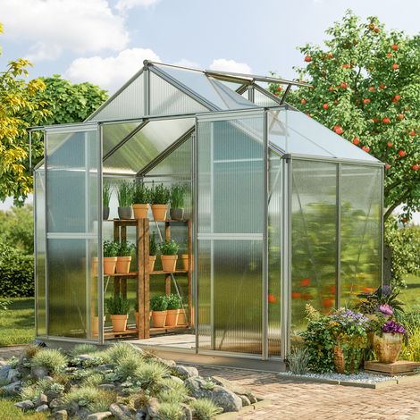 GFP Invernadero Topas 2 estructura de aluminio 225x133 cm, placas alveolares de 6 mm, con sistema de apertura automático de ventanas y base de cimentación metálica (1/5)