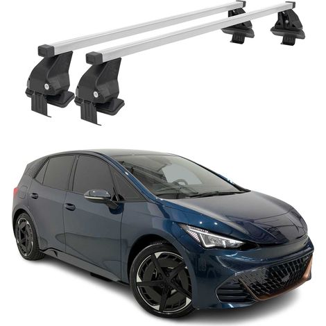 OMAC Dachträger Querträger Stahl für Cupra Born 2024-2026 FL – Abschließbar – City-Crash-getestet – DIN 75302:2019 – ISO/PAS 11154:2006 – Max. 50 kg Silber (1/5)