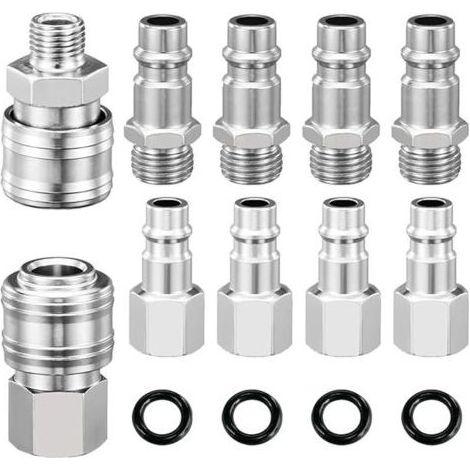 Raccord Rapide Pneumatique 1/4" BSP, 10 Pièces Embout Compresseur Air Européen Avec anneau hermétique, Raccord de Compresseur pour Tuyau Pneumatique (1/5)