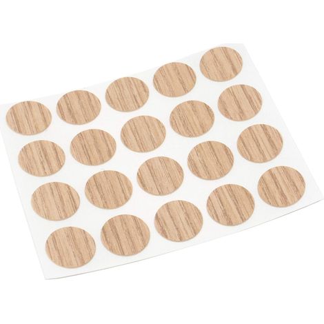 Caches vis adhésifs - Lot de 20 - Imitation chêne clair - Dissimulation trous et rayures - Pour meubles intérieur et extérieur - Ø 13 mm (1/5)