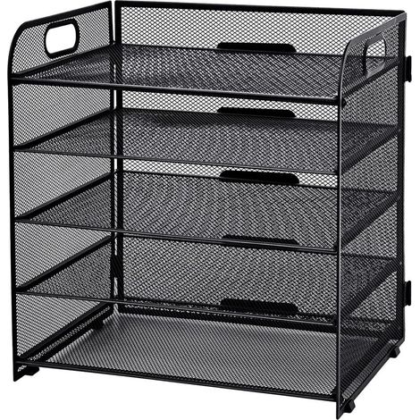1 Schreibtisch-Organizer mit 5 Fächern aus Netzgewebe, Griff, A4-Dokumentenhalter, platzsparend, schwarz (1/5)