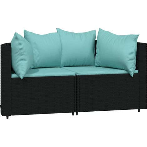 Canapés d'angle de jardin et coussins 2pcs Noir Résine tressée (1/5)