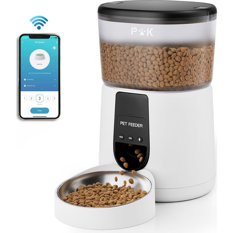 PUPPY KITTY Distributore automatico di cibo per gatti, distributore di cibo per cani e gatti da 4L con WiFi 2.4G, app connessa, registrazione vocale 10S, da 1 a 10 pasti al giorno (bianco) (1/5)