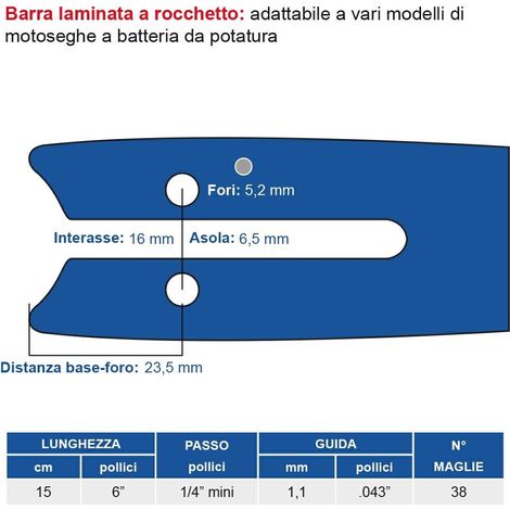 Barra laminata a rocchetto 15 cm - 6" passo 1/4" mini, spessore 1.1 mm - .043" 452801 38 maglie