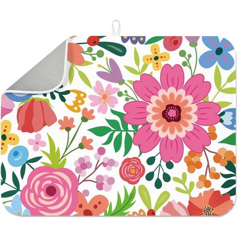 Tapis de séchage à fleurs aquarelles 45 x 60 cm, tapis de séchage coloré en microfibre pour table de comptoir, évier, café, bar (1/5)