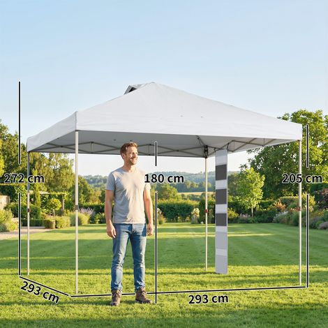 Pavillon pliable de 3 x 3 m avec poches de rangement et sacs de sable, en métal et tissu Oxford, blanc (1/5)