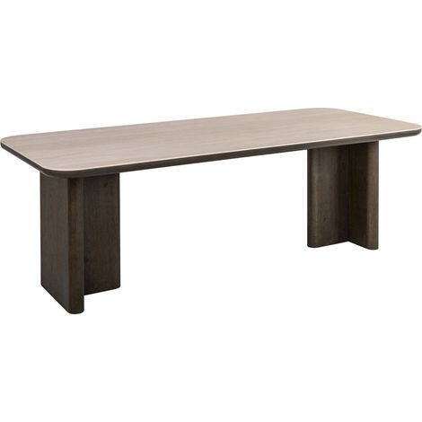 Table à manger design plateau céramique effet travertin marron - Marron effet travertin bois foncé (1/5)