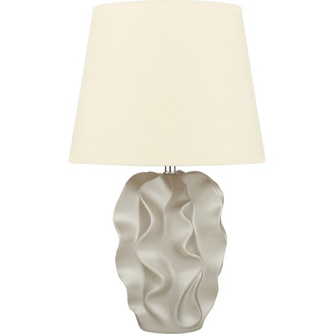 Lámpara de mesa de cerámica dorada 46 cm base tallada pantalla redonda moderna Allika