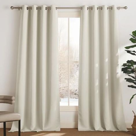 Interior curtains and drapes – window decoration, thermal insulation, cold protection, light blocking for home, bedroom, eyelet curtains, light beige, 140 x 240 cm (W x H), 2 pieces