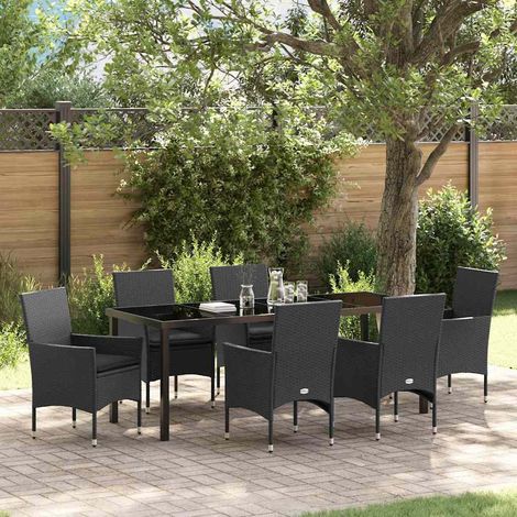 Garten Essgruppe mit Kissen 7 pcs Schwarz Poly-Rattan