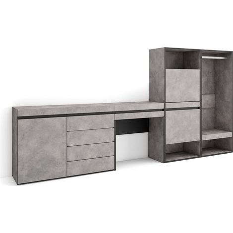 Skraut Home - Zapatero, Armario zapatos botas, 297x145x35 cm, Dormitorio, habitación, Vestidor abierto, Cómoda, Cajonera, Tocador, Estilo Moderno, Gris Cemento (1/5)