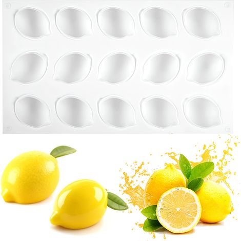 Moule en Silicone Citron 15 Trous Moule Silicone Fruit Moule à Fondant 3D Moule Trompe l'oeil Convient pour les Gâteaux, les Desserts, les Mousses, Moule à Pâtisserie Antiadhésif (Citron) (1/5)