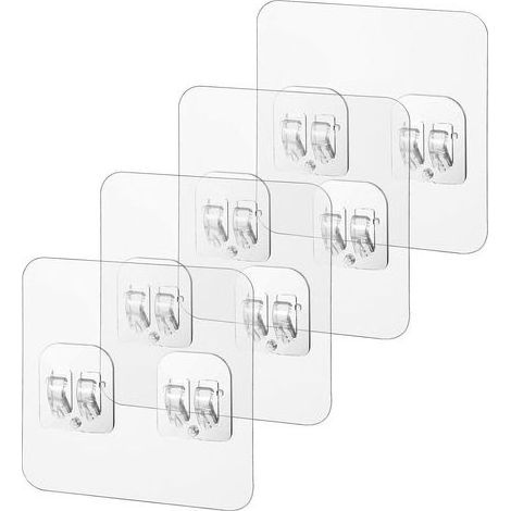Lot de 4 crochets adhésifs pour étagère de douche - Résistants et transparents - Sans clous - Pour étagères de rangement de salle de bain, porte-savon, étagères de cuisine, Fer et PVC, 77cm (1/5)