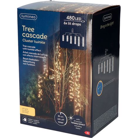Cortina cascada para árbol, multifunción, oro suave, 480 leds, 2 m (1/3)