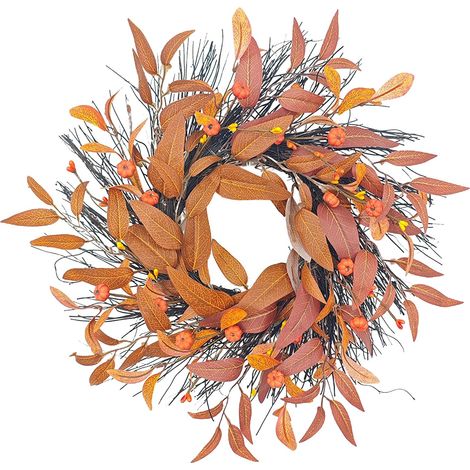 Couronne d'automne de 43 cm, motif citrouille et feuilles d'érable, décoration murale pour porte (Thanksgiving) (1/2)