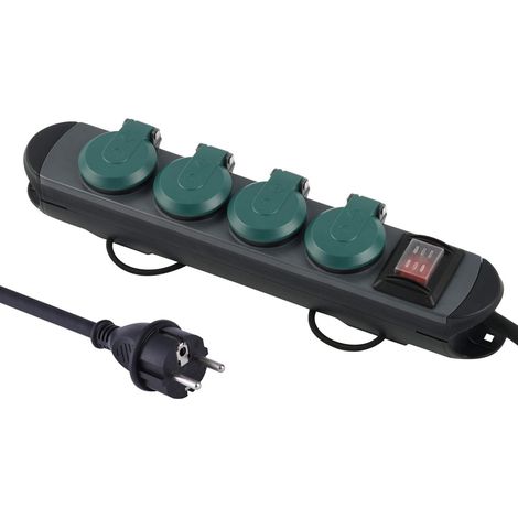 1 Bloc Multiprises Étanche Professionnel, 4 Prises 16A, Câble Enrouleur 1.8M, IP44, Usage Extérieur